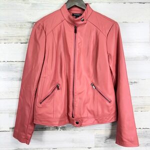 Roz & Ali Salmon Pink Faux‎ Leather Vegan Moto Jacket Womens Full Zip Size M
